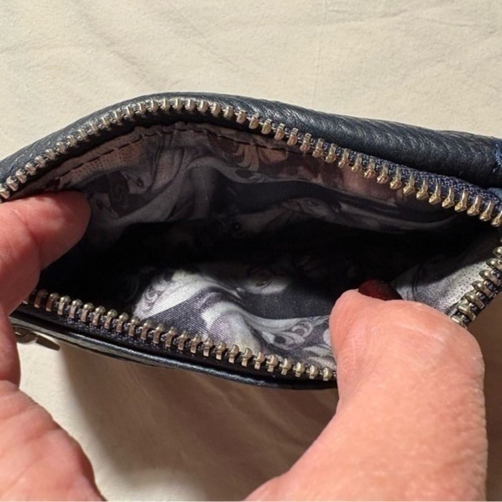 Small Black COIN CARD Leather Wallet Zip Coin Pocket 4x7 - Picture 3 of 6